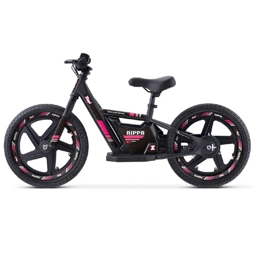 Zippi Electric Zippi Rippa 16″ Kids Electric Balance Bike Black With Pink Sticker Set